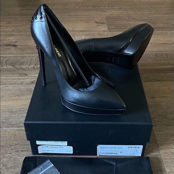 SAINT LAURENT-AUTHENTIC (NWT) Black Leather Heels - Picture 13 of 15